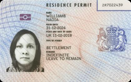 biometric residence permit front